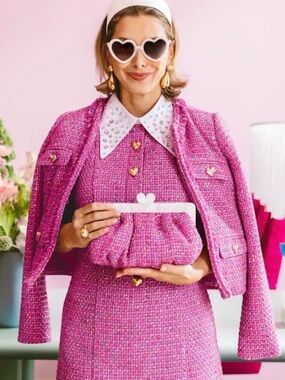Lilly Pulitzer kavita boucle Pink Tweed Jacket with Heart Details sz 6